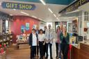 Opening - Mayor Ron Woodley with staff at the Southend Pier gift shop