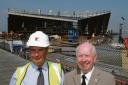 Looking ahead – councillor Derek Jarvis, with site manager Tim Barrett, at the Pier Cultural Centre which is nearing completion