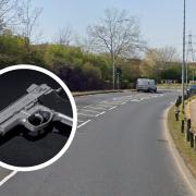 Incident - Burghley Road and (inset) stock image of firearm