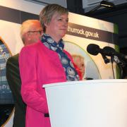 Polly Bollington addressing her supporters moments after her narrow loss