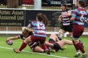 Being pushed to the limit - Thurrock T-Birds' Sally Tuson stretches for the try-line