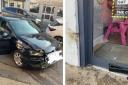 Driver hits cafe window narrowly missing a child leaving owner stunned