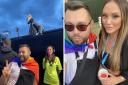 Dean Barber, 32, managed to get tickets for Adele's Hyde Park concert on Saturday, and took a Pride flag to the event. Pictures: SWNS
