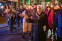 HOT NIGHT: Town mayor Jackie Pell leading last year's Halstead Torchlight Procession