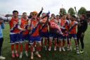 Celebration time - Braintree Town's players celebrate after securing promotion from the Vanarama National League play-off final against Worthing