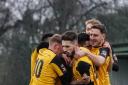 Hoping to have more to celebrate - East Thurrock United defender Steve Sheehan (far right) Picture: MIKEY CARTWRIGHT