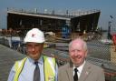 Looking ahead – councillor Derek Jarvis, with site manager Tim Barrett, at the Pier Cultural Centre which is nearing completion