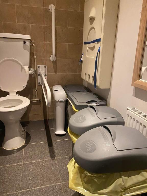 Thurrock Gazette: Congested - Debra Frisby's friend Nanita Albone, 53, says there were six diaper and sanitary bins in the disabled toilets