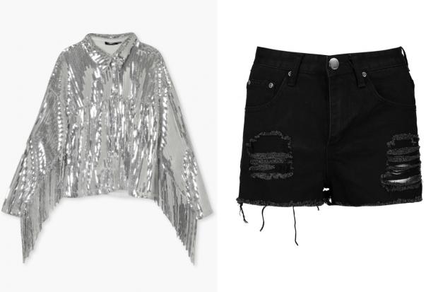 Thurrock Gazette: (Left) Sequin Fringe Detail Shirt and (right) Petite High Rise Distressed Denim Shorts (Boohoo/Canva)