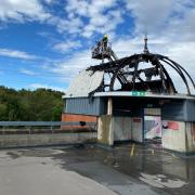 Fire- The fire blazed on the roof of a multi-story car park at Lakeside Shopping Centre.