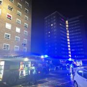 Firefighters at the block of flats in Chadwell St Mary, Grays, on Wednesday night.