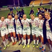 T-Bird Emily Scott, second from left, with her England team-mates