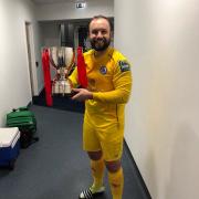 Cup keeper - Jack Giddens with the Isthmian league Cup trophy